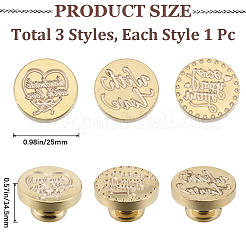 3 шт. 3 стиля позолоченная восковая печать латунная головка штампа&nbsp;AJEW-CP0007-52A
