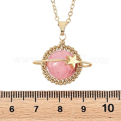 4 pezzo 4 stili labradorite naturale e quarzo ematoide giallo e ametista e giada tinta di verde collana con ciondolo pianeta avvolto in filo di rame e catena in ottone per donna&nbsp;NJEW-TA00260