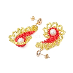 Juego de pendientes colgantes con forma de caracola con cuentas de semillas de vidrio y perlas de vidrio para mujer&nbsp;EJEW-MZ00269