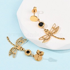 Серьги-гвоздики в форме стрекоз из нержавеющей стали 304&nbsp;EJEW-F393-07G