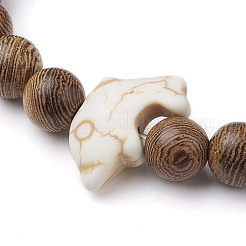 Синтетические бирюзовые бусины-дельфины с растягивающимися браслетами из натурального дерева венге&nbsp;BJEW-JB10213-03