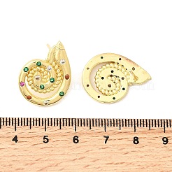 Серьги-гвоздики из латуни с микропаве из кубического циркония в форме спирали в форме вихря&nbsp;EJEW-L305-05G-01