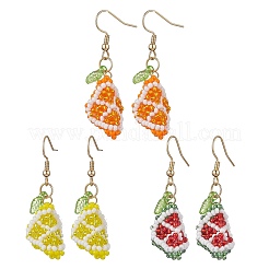 Серьги-подвески в виде фруктов из стеклянных бусин ручной работы&nbsp;EJEW-MZ00540