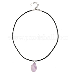 Colgante de pepitas de amatista natural en bruto con cordón de imitación de cuero negro para mujer.&nbsp;NJEW-JN06535