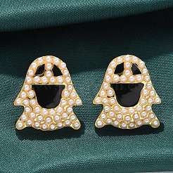 Серьги-гвоздики из латуни из АБС-пластика с искусственным жемчугом&nbsp;EJEW-B132-02G