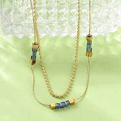 Двухслойные ожерелья из нержавеющей стали 304 и кубического синего стекла для женщин&nbsp;NJEW-A045-15G