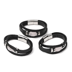 Bracelets multi-rangs en quartz rose naturel et cuir microfibre tressé pour femmes et hommes&nbsp;GG-CBAEA55-01D