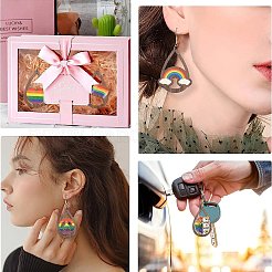 40 pièces 5 styles arc-en-ciel imprimés gros pendentifs en bois de tremble&nbsp;WOOD-CJ0001-69