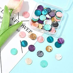 56 шт. подвески из плоских круглых ракушек натурального цвета&nbsp;SHEL-FS0001-13