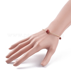 Bracciale rigido con perline rotonde in diaspro rosso naturale&nbsp;BJEW-JB07840-04