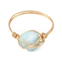 Anelli da donna in larimar naturale con filo di rame&nbsp;RJEW-JR01113