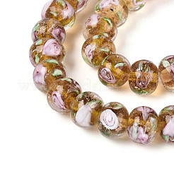 Нити бусин-рондель с внутренним цветком ручной работы в технике лэмпворк&nbsp;LAMP-T022-24C