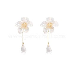 Orecchini a lobo da donna in ottone a forma di fiore in vetro&nbsp;WGDC4BF-01