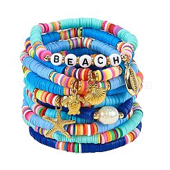 10 pièces 10 styles en argile polymère heishi perles ensembles de bracelets extensibles&nbsp;BJEW-JB05922
