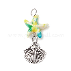 Подвески в форме ракушек из окрашенной синтетической бирюзы и сплава в виде морских звезд/морских звезд&nbsp;PALLOY-JF03957-02