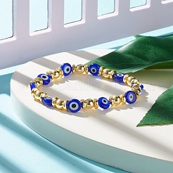 Plat rond avec mauvais œil bracelet extensible au chalumeau hématite synthétique&nbsp;BJEW-JB07880-01