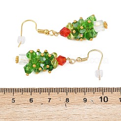 Стеклянные плетеные серьги-подвески из бисера в виде елки&nbsp;EJEW-JE05151-02