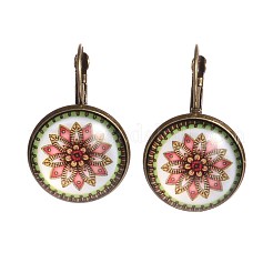 Motif de fleur en laiton cabochon de verre Dormeuses&nbsp;EJEW-JE01721