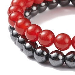2pcs 2 style cornaline d'agate rouge naturelle (teinte et chauffée) et bracelets extensibles en hématite synthétique sertis de dragon en alliage&nbsp;BJEW-JB08655