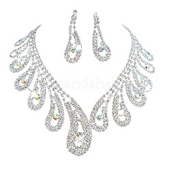 Collane pendenti con strass in ottone a goccia e set di orecchini pendenti a bottone per donna&nbsp;WGD620E-01