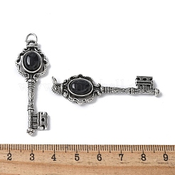 Schlüssel Messing natürlichen schwarzen Achat große Anhänger&nbsp;KK-D361-01AS-15