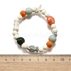 Фарфоровые бусины и синтетические бусины говлита эластичные браслеты для женщин&nbsp;BJEW-D307-02B