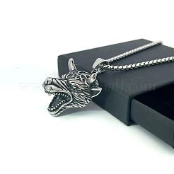 Винтажные панк-ожерелья из нержавеющей стали с подвеской в виде головы волка для мужчин и женщин&nbsp;CM3087
