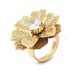 201 anelli a polsino regolabili da donna in acciaio inossidabile con pavé di zirconi cubici singoli.&nbsp;RJEW-K318-02D-G