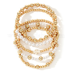 Sets aus elastischen Armbändern mit Imitationsperlen und runden Acrylperlen&nbsp;KE7812