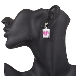 Серьги-гвоздики с подвесками в форме сердца из квадратного стеклянного бисера ручной работы&nbsp;EJEW-MZ00559