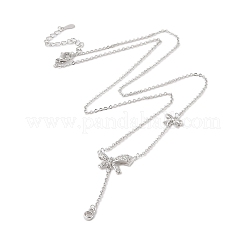 Ожерелья с подвеской в виде банта из латуни с микропаве и прозрачным кубическим цирконием&nbsp;NJEW-P313-01P