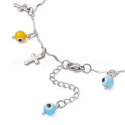3 cavigliera con catena a maglie con nappa a croce in acciaio inossidabile 304 e 3 colori&nbsp;AJEW-AN00741