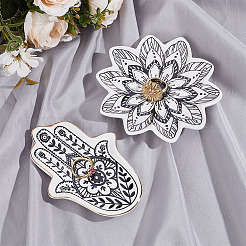 2 Stück Porzellan-Schmuckschale mit floralem Hamsa-Handblumenmuster in 2 verschiedenen Ausführungen&nbsp;AJEW-ME0003-92