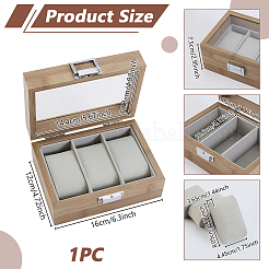 Vitrinas de madera para relojes de 3 ranura con tapa con ventana de vidrio y almohada de terciopelo en el interior&nbsp;CON-WH0043-306B