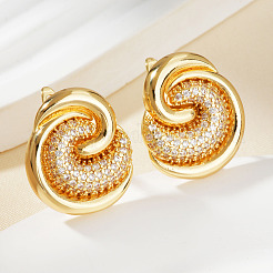 Серьги-гвоздики из латуни с прозрачным кубическим цирконием во французском стиле в форме завитка&nbsp;HY3681-2