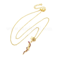 Латунные микропаве камелия кубический цирконий цветок змея подвеска ожерелья&nbsp;LS-NJEW-S438-02D-G