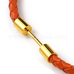 Bracciale a maglie con barra a colonna in ottone con cordini in cuoio&nbsp;BJEW-G675-05G-06