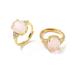 Bagues ouvertes en laiton serties de micro-pavés de zirconiums cubiques et de quartz rose naturel&nbsp;RJEW-T035-01G-L