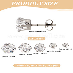 5 пара серег-гвоздиков 5 стиля из хирургической нержавеющей стали 316 с микропаве из прозрачного кубического циркония&nbsp;EJEW-LP0001-40