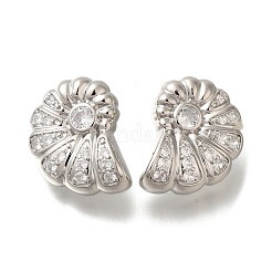 Серьги-гвоздики в форме ракушки из латуни с микропаве из прозрачного кубического циркония&nbsp;EJEW-H143-27P