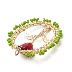 Овальные стеклянные бусины с подвесками в виде роз&nbsp;PALLOY-MZ00579-03