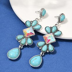 Серьги-гвоздики из сплава синтетической бирюзы&nbsp;EJEW-U053-05AS