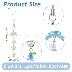 6шт 6-х цветный сплав с пластиковыми мобильными ремешками&nbsp;AJEW-FH0005-71