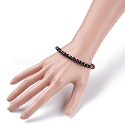 Bracciale elasticizzato da donna con pietra nera naturale e perline rotonde occhio di tigre&nbsp;BJEW-JB07293-03