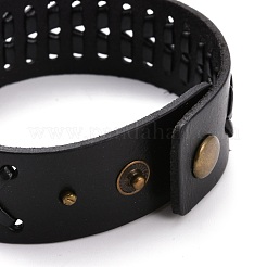 Винтажный мужской браслет из воловьей кожи с плетеным шнуром&nbsp;BJEW-A039-02A