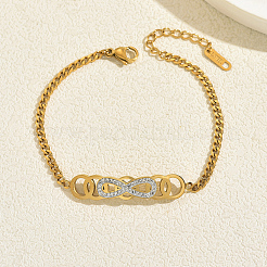 Edelstahl-Armbänder mit Mikropavé-Fassung aus klaren Zirkonia in geometrischer Kreisform und Unendlichkeitssymbol für Damen&nbsp;KW7730