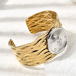 Bracelets manchettes en acier inoxydable 304 martelé pour femmes&nbsp;BJEW-Z177-01GP-02