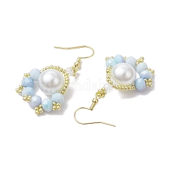 Orecchini pendenti con perle di vetro e semi di perle finte a forma di zampa&nbsp;EJEW-MZ00386-02