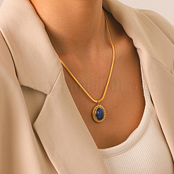 Collares con colgante redondo plano de acero inoxidable 304 y lapislázuli natural para mujer.&nbsp;WGF5CA3-01