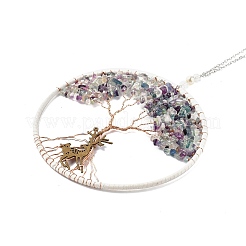 Chip avvolti in filo di fluorite naturale grandi decorazioni pendenti&nbsp;HJEW-A005-06B